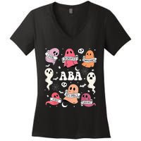 Applied Behavior Analysis ABA Halloween Spooky Cute Ghosts Women's V-Neck T-Shirt