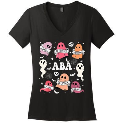 Applied Behavior Analysis ABA Halloween Spooky Cute Ghosts Women's V-Neck T-Shirt