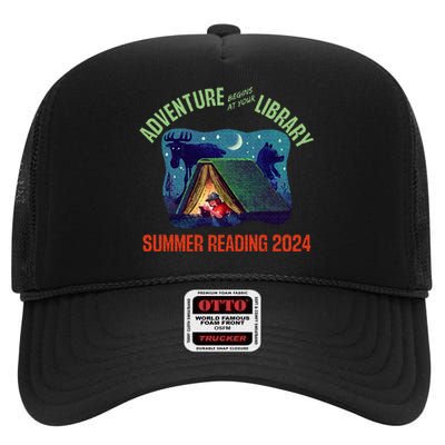 Adventure Begins At Your Library Summer Reading Program 2024 High Crown Mesh Back Trucker Hat