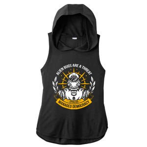 Alien Bugs Are A Threat Spread Managed Democracy Ladies PosiCharge Tri-Blend Wicking Draft Hoodie Tank