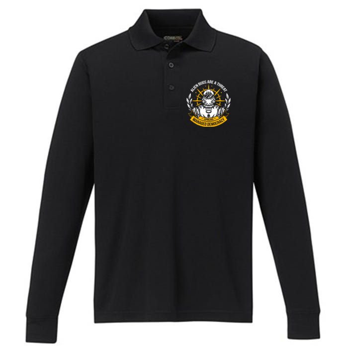 Alien Bugs Are A Threat Spread Managed Democracy Performance Long Sleeve Polo