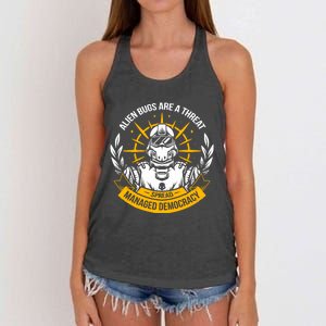 Alien Bugs Are A Threat Spread Managed Democracy Women's Knotted Racerback Tank