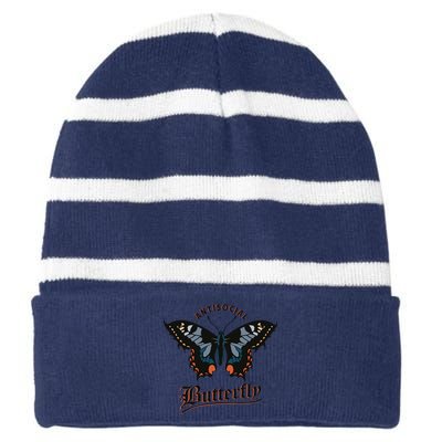 Antisocial Butterfly Striped Beanie with Solid Band