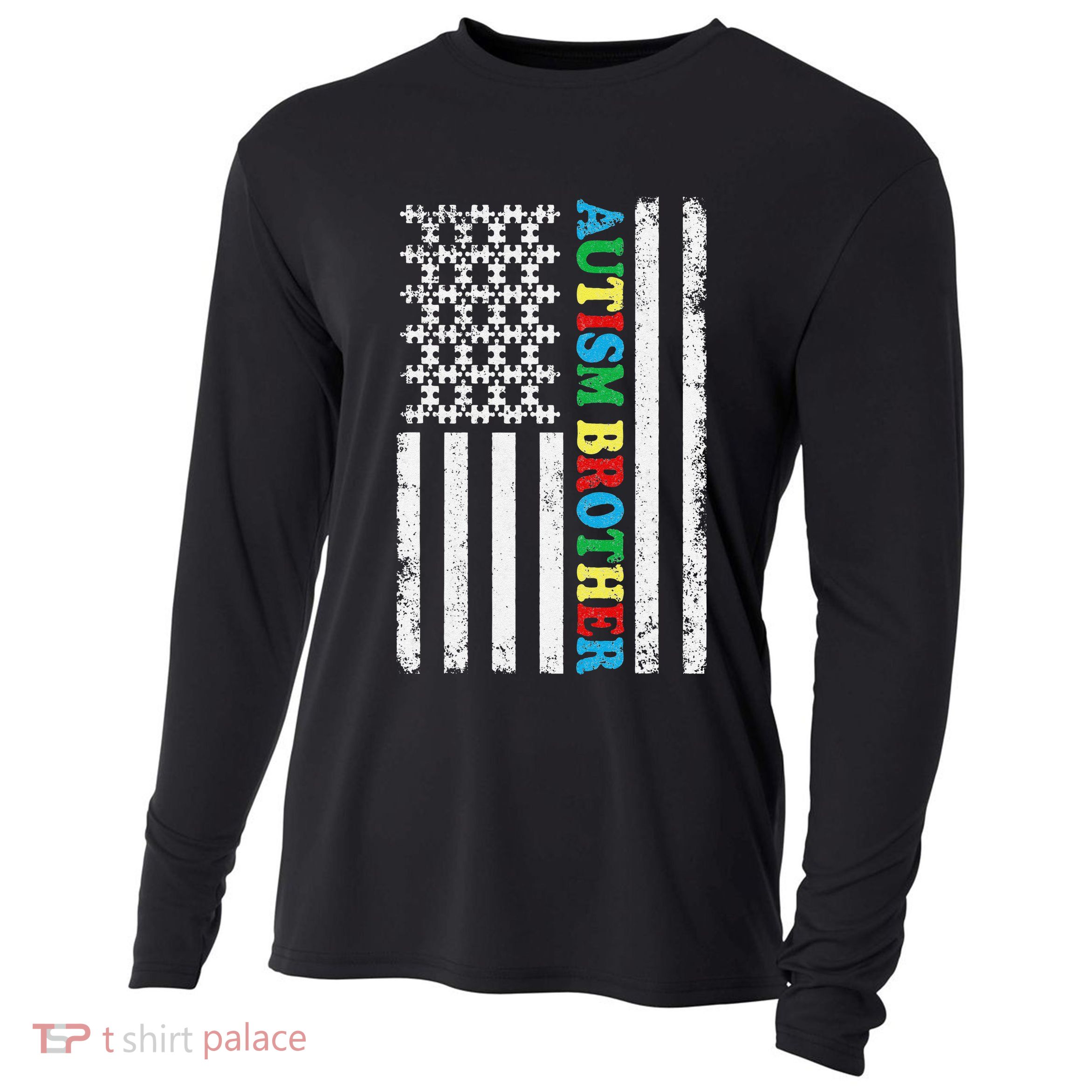 Autism Brother Autism American Flag Family Awareness Cooling Performance Long Sleeve Crew