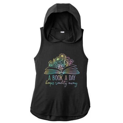 A Book A Day Keeps Reality Away Funny Reading Book Lovers Ladies PosiCharge Tri-Blend Wicking Draft Hoodie Tank