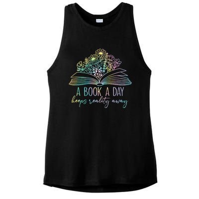 A Book A Day Keeps Reality Away Funny Reading Book Lovers Ladies PosiCharge Tri-Blend Wicking Tank