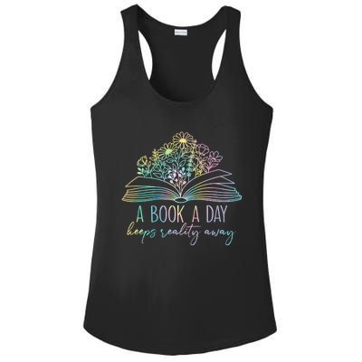 A Book A Day Keeps Reality Away Funny Reading Book Lovers Ladies PosiCharge Competitor Racerback Tank