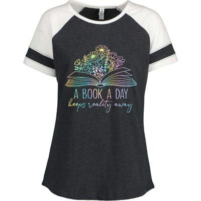 A Book A Day Keeps Reality Away Funny Reading Book Lovers Enza Ladies Jersey Colorblock Tee