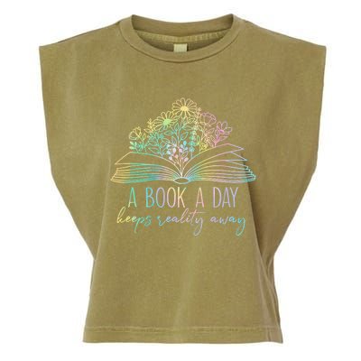 A Book A Day Keeps Reality Away Funny Reading Book Lovers Garment-Dyed Women's Muscle Tee