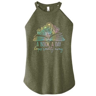 A Book A Day Keeps Reality Away Funny Reading Book Lovers Women's Perfect Tri Rocker Tank