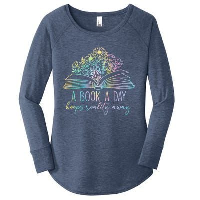 A Book A Day Keeps Reality Away Funny Reading Book Lovers Women's Perfect Tri Tunic Long Sleeve Shirt