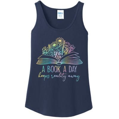 A Book A Day Keeps Reality Away Funny Reading Book Lovers Ladies Essential Tank