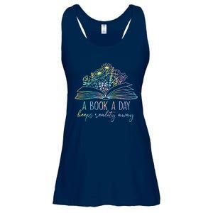 A Book A Day Keeps Reality Away Funny Reading Book Lovers Ladies Essential Flowy Tank