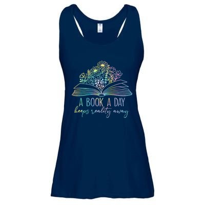 A Book A Day Keeps Reality Away Funny Reading Book Lovers Ladies Essential Flowy Tank