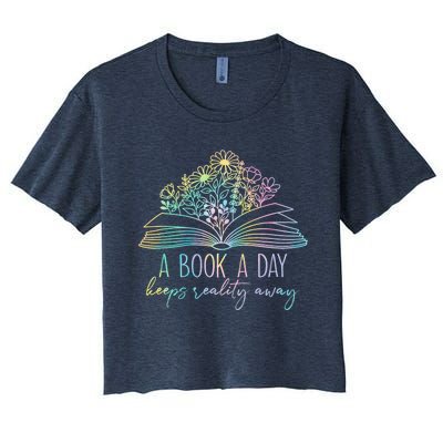 A Book A Day Keeps Reality Away Funny Reading Book Lovers Women's Crop Top Tee