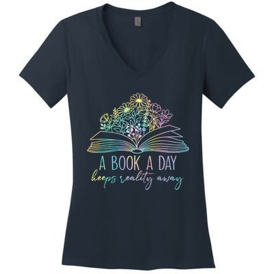 A Book A Day Keeps Reality Away Funny Reading Book Lovers Women's V-Neck T-Shirt