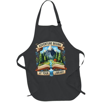 Adventure Begins At Your Library Book Lover Adventure Books Full-Length Apron With Pockets
