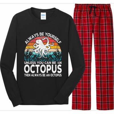 Always Be An Octopus Lover Funny Octopus Quote Retro Long Sleeve Pajama Set