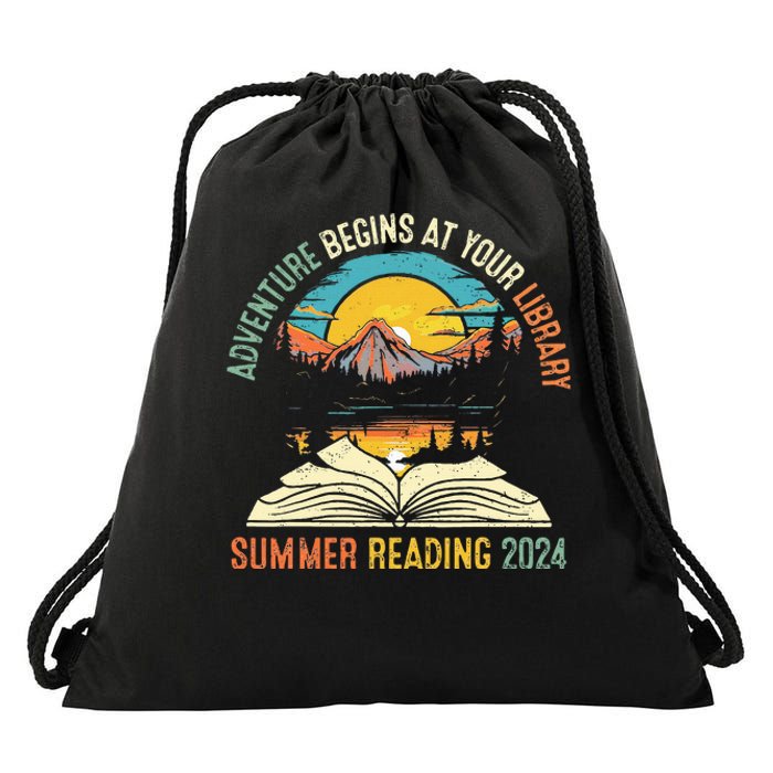 Adventure Begins At Your Library Summer Reading 2024 Vintage Drawstring Bag