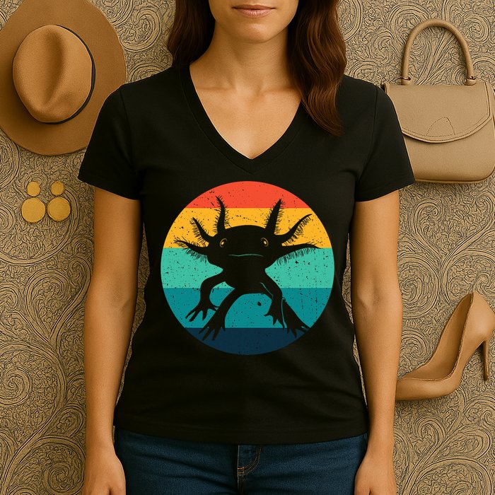 Ambystomatidae Breeder Axolotl Animal Funny Retro  Women's V-Neck T-Shirt