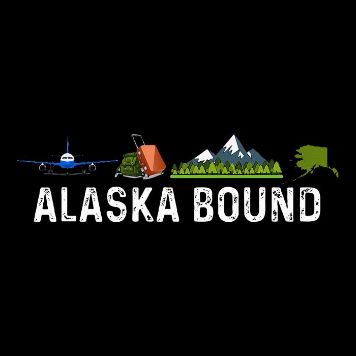 Alaska Bound Airplane Luggage And Mountains Stripe Pom Pom Beanie