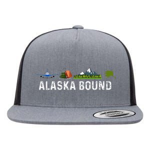 Alaska Bound Airplane Luggage And Mountains Flat Bill Trucker Hat