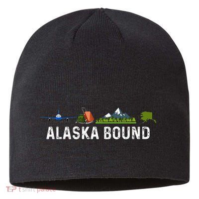 Alaska Bound Airplane Luggage And Mountains Sustainable Beanie