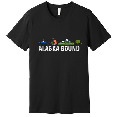 Alaska Bound Airplane Luggage And Mountains Premium T-Shirt