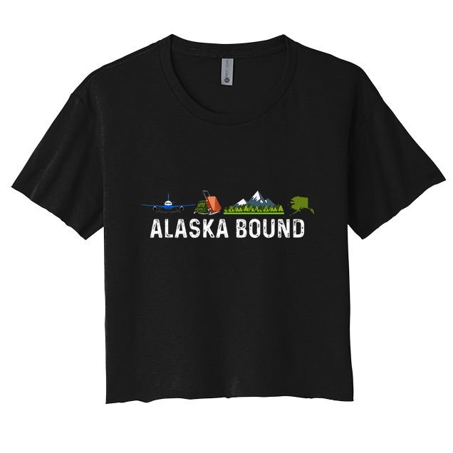 Alaska Bound Airplane Luggage And Mountains Crop Top