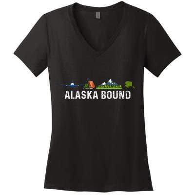 Alaska Bound Airplane Luggage And Mountains Women's V-Neck T-Shirt