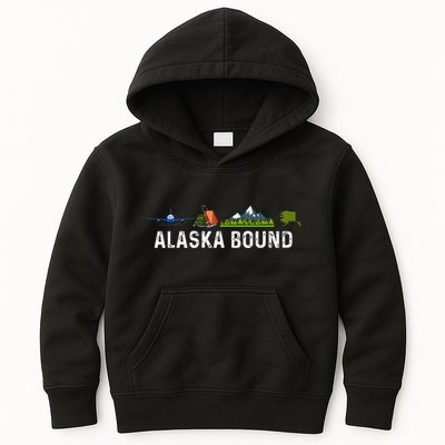Alaska Bound Airplane Luggage And Mountains Kids Hoodie