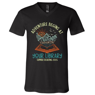 Adventure Begins At Your Library Summer Reading 2024 V-Neck T-Shirt