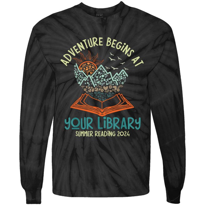 Adventure Begins At Your Library Summer Reading 2024 Tie-Dye Long Sleeve Shirt