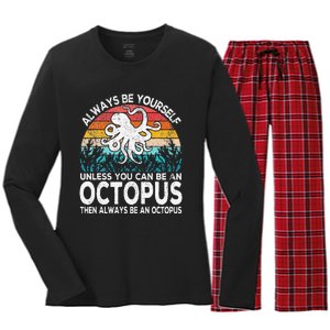 Always Be An Octopus Lover Funny Octopus Quote Retro Women's Long Sleeve Flannel Pajama Set 