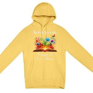 Adventure Begins At Your Library Summer Reading 2024 Flowers Cool Gift Premium Pullover Hoodie