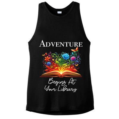 Adventure Begins At Your Library Summer Reading 2024 Flowers Cool Gift Ladies PosiCharge Tri-Blend Wicking Tank