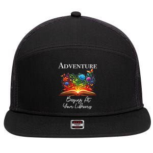 Adventure Begins At Your Library Summer Reading 2024 Flowers Cool Gift 7 Panel Mesh Trucker Snapback Hat