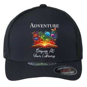 Adventure Begins At Your Library Summer Reading 2024 Flowers Cool Gift Flexfit Unipanel Trucker Cap