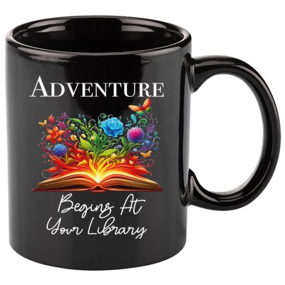 Adventure Begins At Your Library Summer Reading 2024 Flowers Cool Gift 11oz C Handle Ceramic Mug