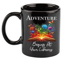 Adventure Begins At Your Library Summer Reading 2024 Flowers Cool Gift 11oz C Handle Ceramic Mug