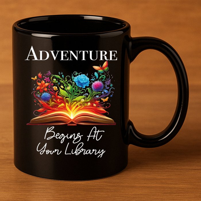 Adventure Begins At Your Library Summer Reading 2024 Flowers Cool Gift 11oz C Handle Ceramic Mug
