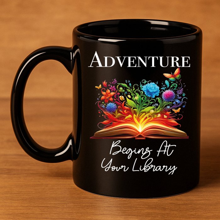 Adventure Begins At Your Library Summer Reading 2024 Flowers Cool Gift 11oz C Handle Ceramic Mug