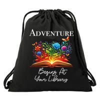 Adventure Begins At Your Library Summer Reading 2024 Flowers Cool Gift Drawstring Bag