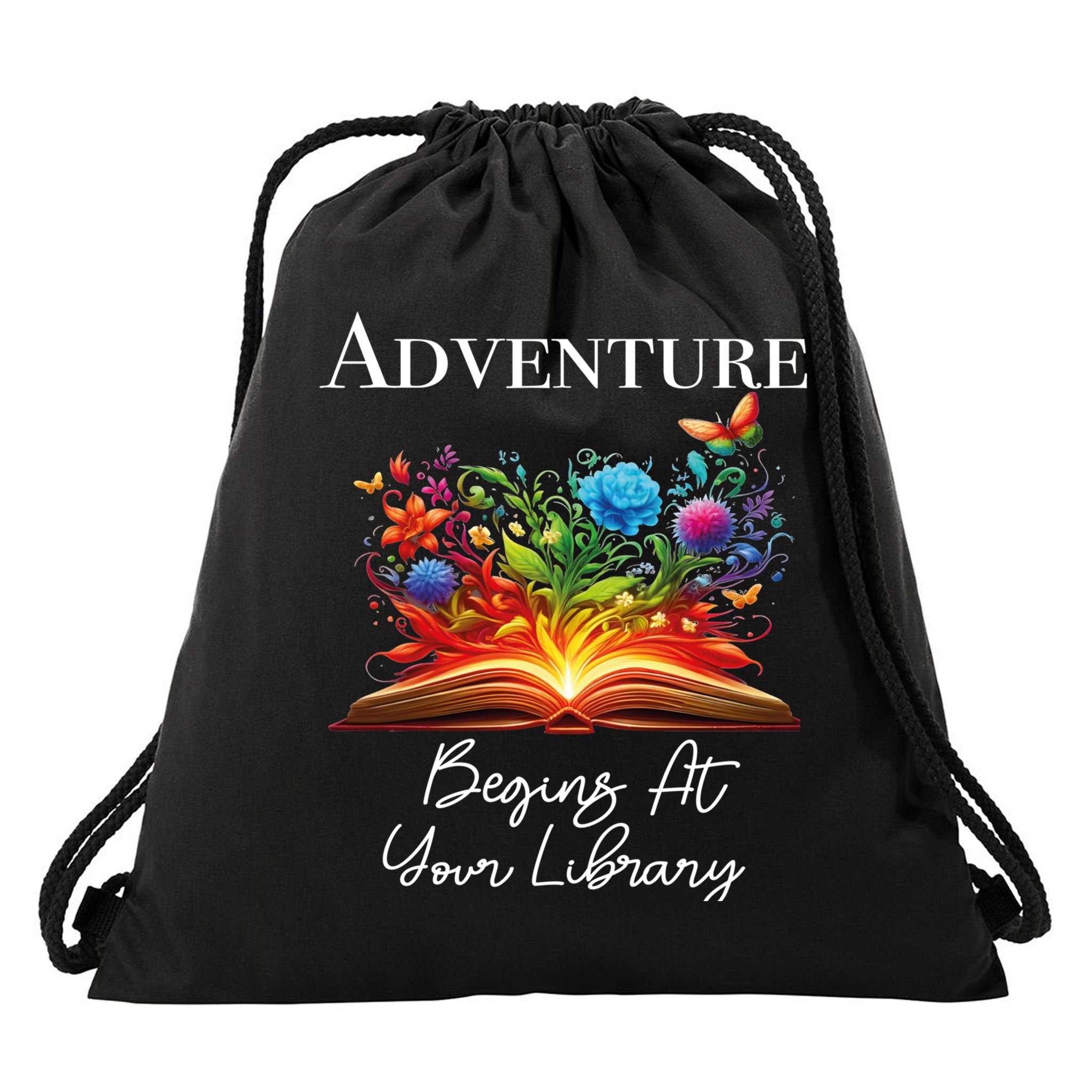 Adventure Begins At Your Library Summer Reading 2024 Flowers Cool Gift Drawstring Bag