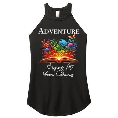 Adventure Begins At Your Library Summer Reading 2024 Flowers Cool Gift Women's Perfect Tri Rocker Tank