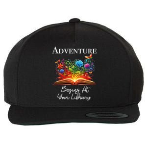 Adventure Begins At Your Library Summer Reading 2024 Flowers Cool Gift Wool Snapback Cap