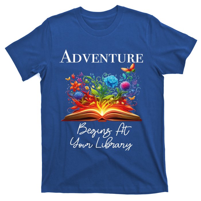 Adventure Begins At Your Library Summer Reading 2024 Flowers Cool Gift T-Shirt