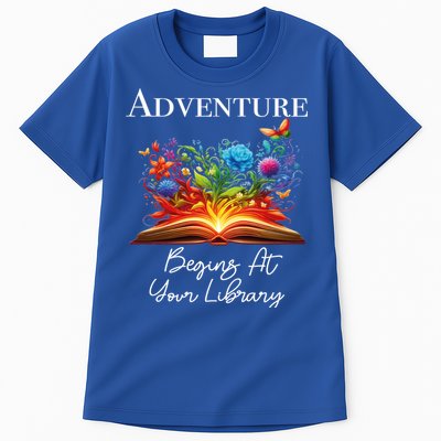 Adventure Begins At Your Library Summer Reading 2024 Flowers Cool Gift Tall T-Shirt
