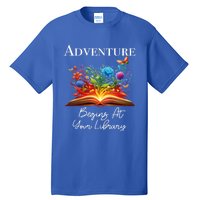 Adventure Begins At Your Library Summer Reading 2024 Flowers Cool Gift Tall T-Shirt