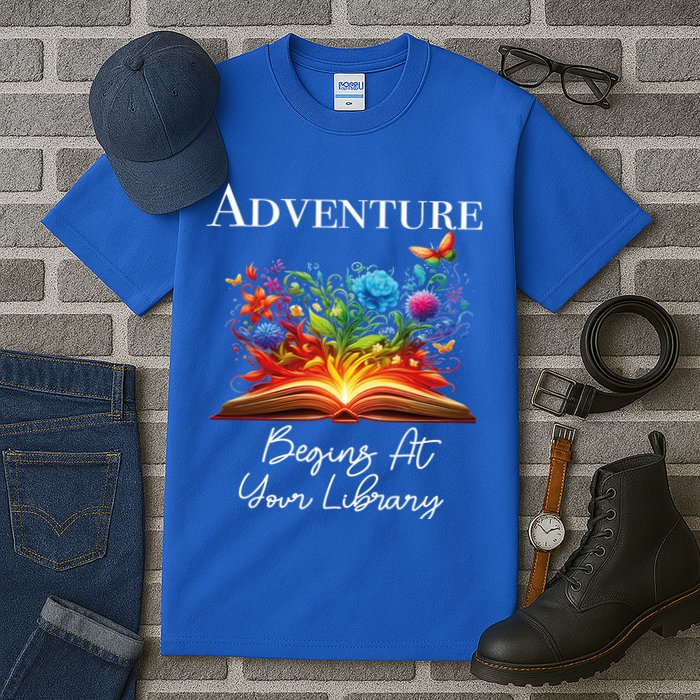 Adventure Begins At Your Library Summer Reading 2024 Flowers Cool Gift Tall T-Shirt